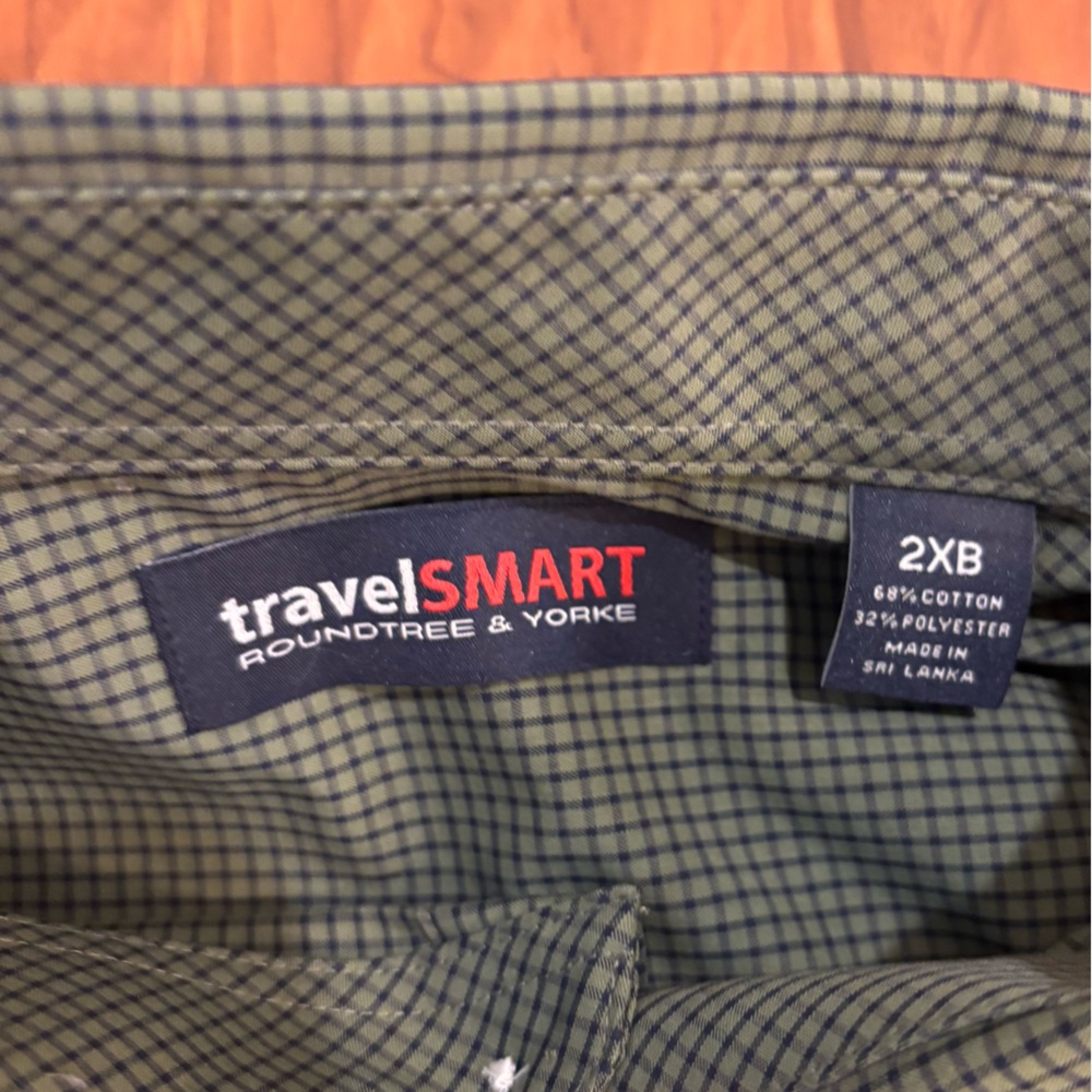 NWT Roundtree & York Travel Smart Green Plaid Button Down LS Shirt Mens 2XB - Picture 3 of 7